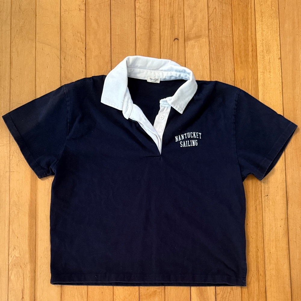 Brandy Melville Navy and White Polo